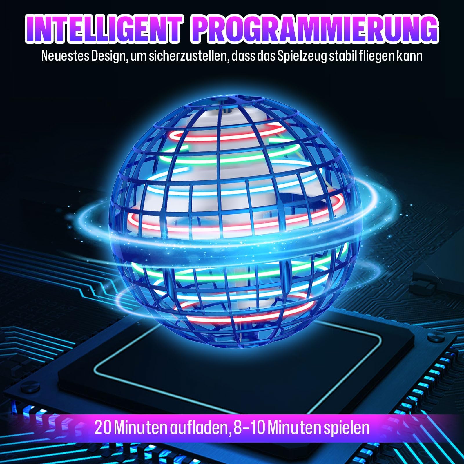 Amplelife Fliegender Ball Pro - 2024 Flying Hover Ball Toys FüR Kinder Jungen Mädchen, Mini Drone Schwebender Boomerang Orb Spielzeug, Halloween Weihnachten Geburtstag Coole Geschenkidee (Blau)
