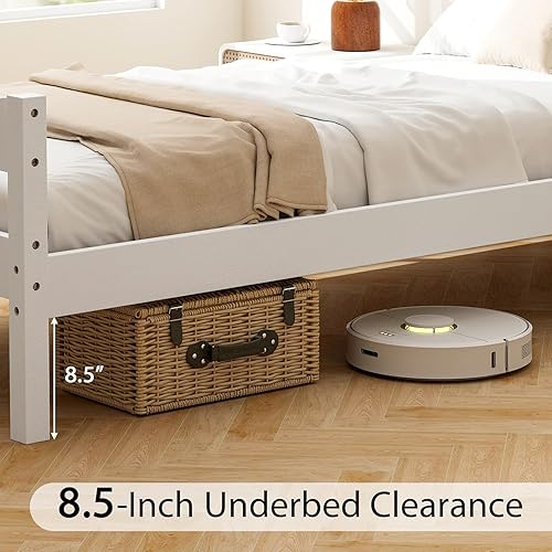 Miniatura 8 de Giantex Marco de cama individual de madera con cabecero, cama de plataforma moderna con soporte de listones de madera, espacio de almacenamiento