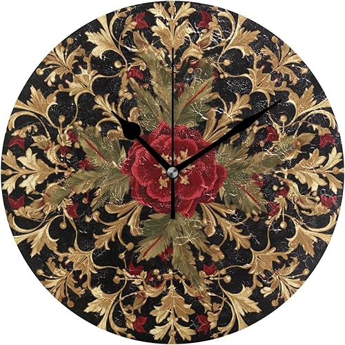 Retro Vintage Rose Leaves Pattern 10 Inch Round Wall Clock Wall Quiet Modern for Hotel Bathroom Kitchen reloj para cocina de pared