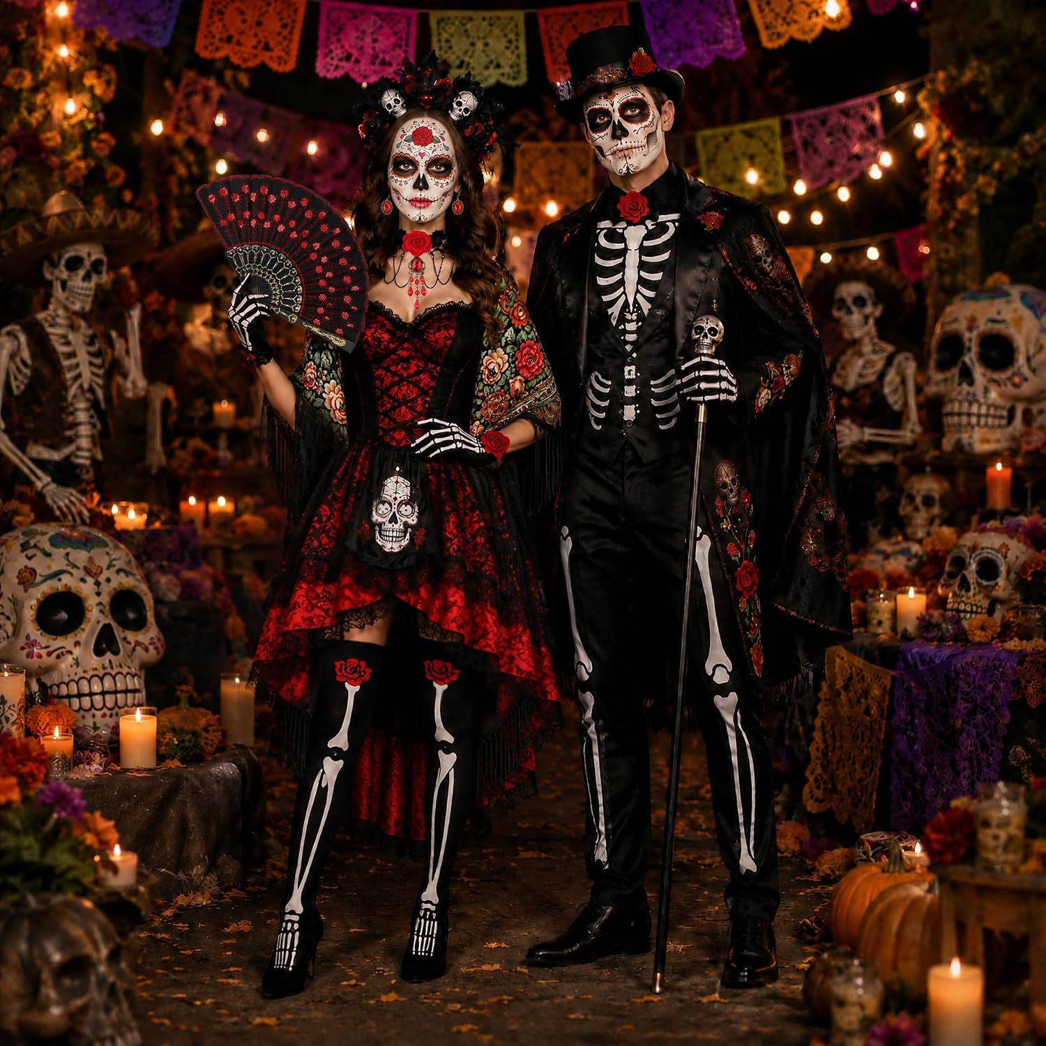 19 Pcs Day of the Dead Costume Accessories for Women, Floral Shawl image 2