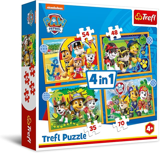 Trefl Wakacyjny Psi Patrol Puzzle 4 w 1 o Wysokiej Jakości Nadruku dla Dzieci od 4 lat