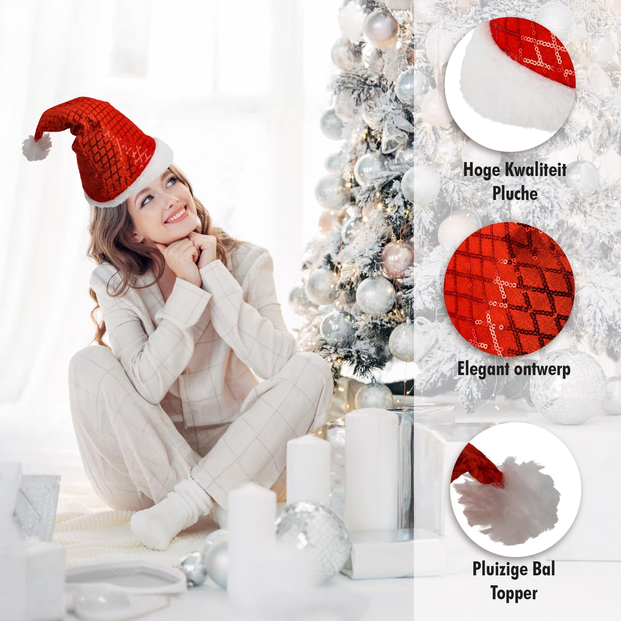 Chapeaux de Noël Adultes et Enfants, Taille de la Tête 54-56, Bonnets à Paillettes pour Les Vacances de Noël Nouvel An, 12 Pièces, Rouge