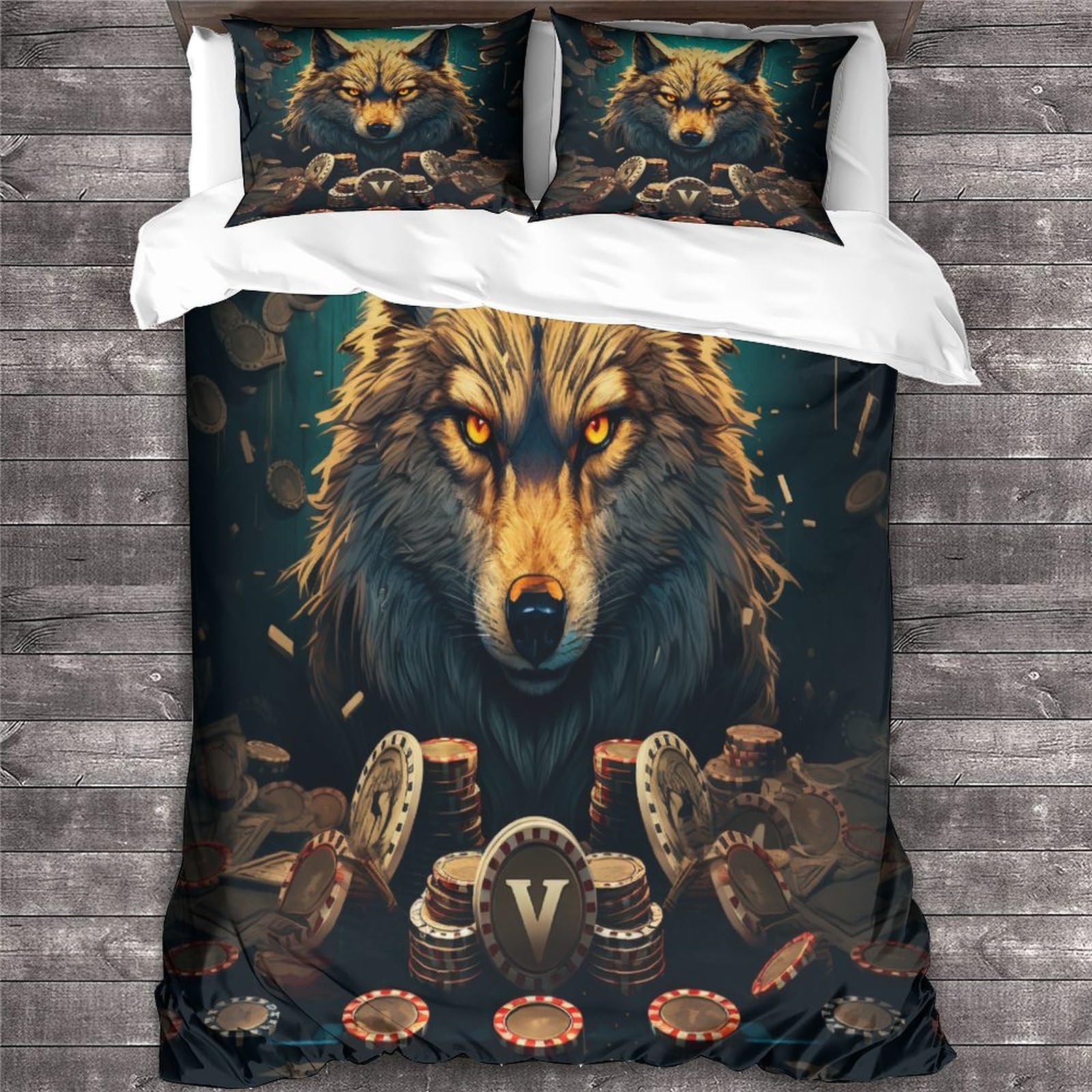 Wolf-Bettwäsche-Set, 3D-Druck, Bettbezug-Set mit Kissenbezügen, Heimtextilien, Doppelbettgröße, Tier-Bettbezug (200 x 200 cm)