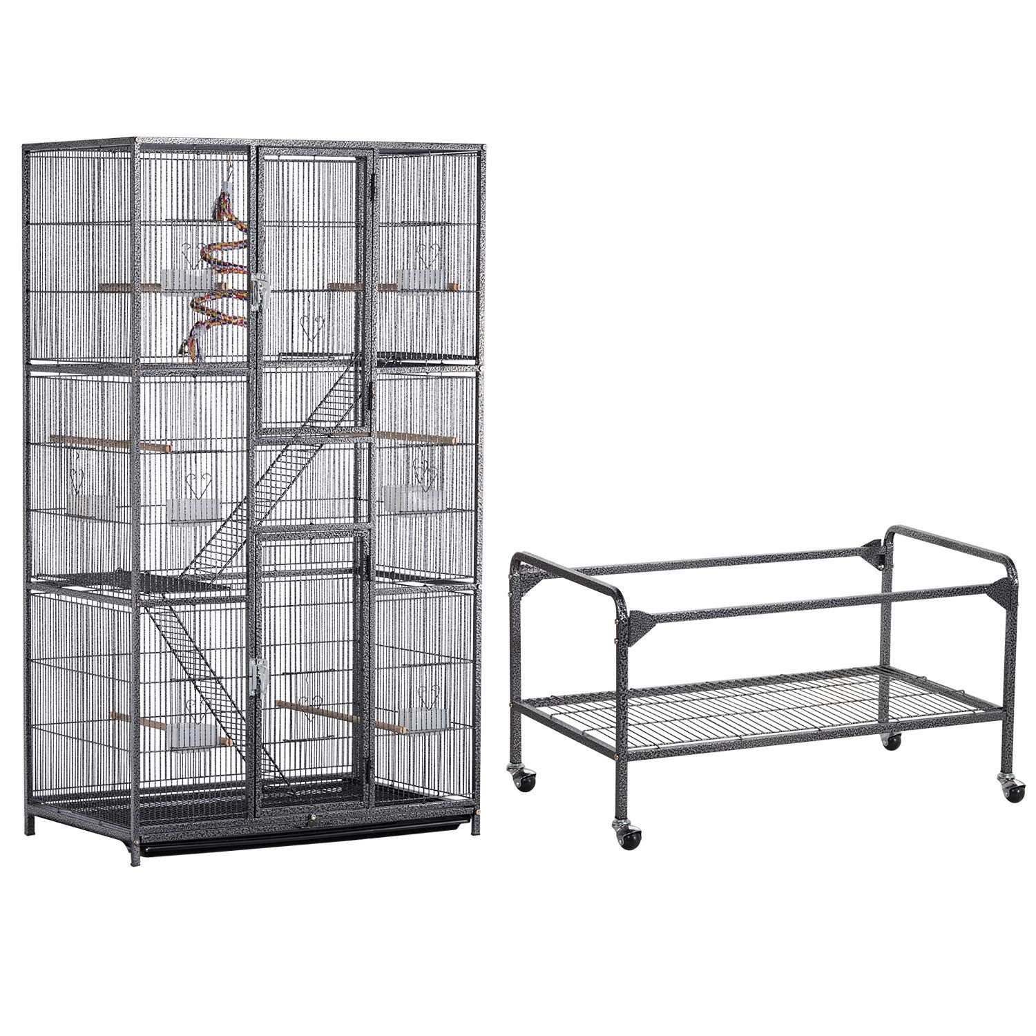 Yaheetech Klatka dla Ptaków Woliera Wewnętrzna dla Papug Nimf Konur Kanarków z Kółkami 77x46x175,5cm Czarny