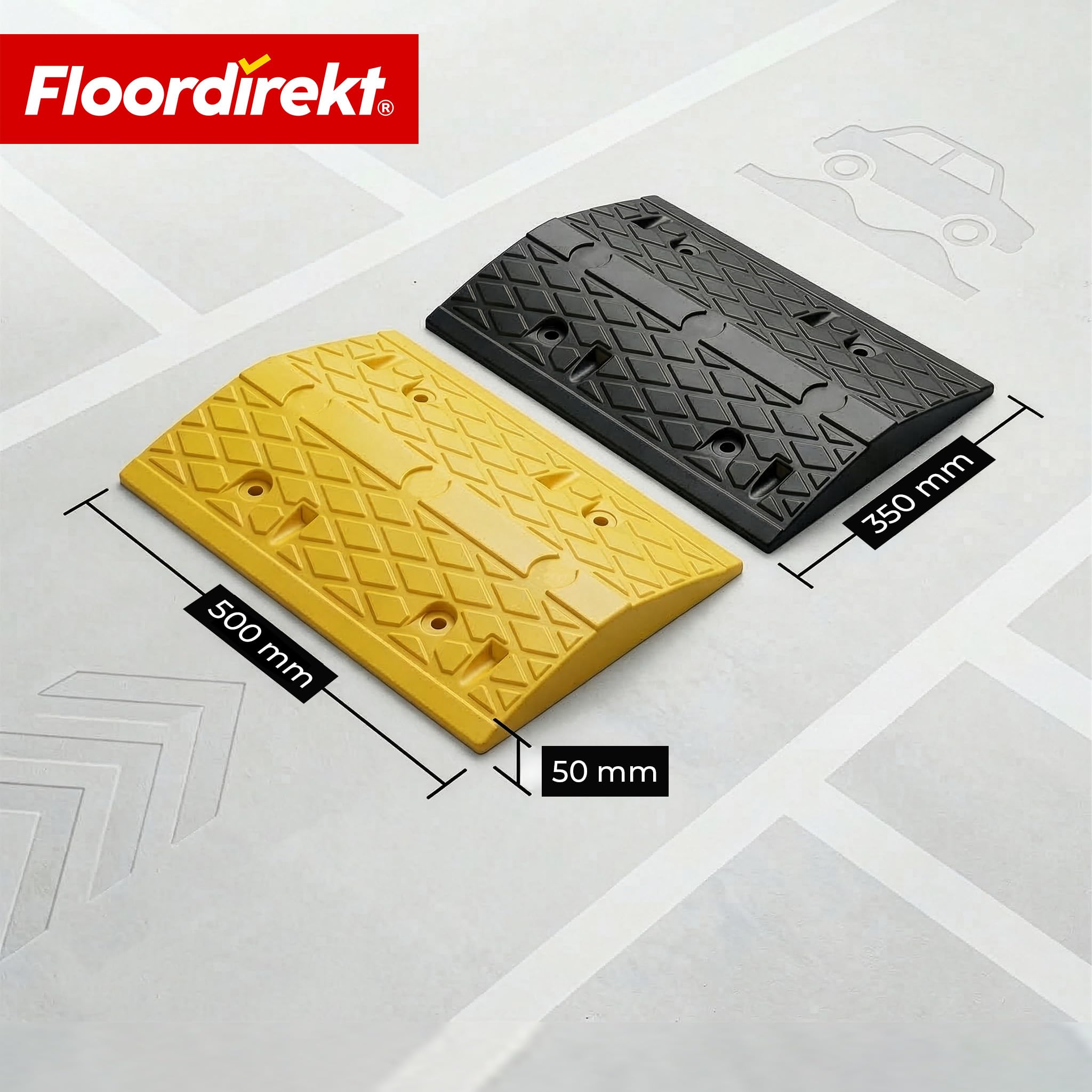 Floordirekt Gummi Bodenschwelle 2-teilig Hochwertige, Fahrbahnschwelle für effektive Geschwindigkeitsbegrenzung, Temposchwelle, (Schwarz-Gelb, 100 x 35 x 5 cm - Vento)