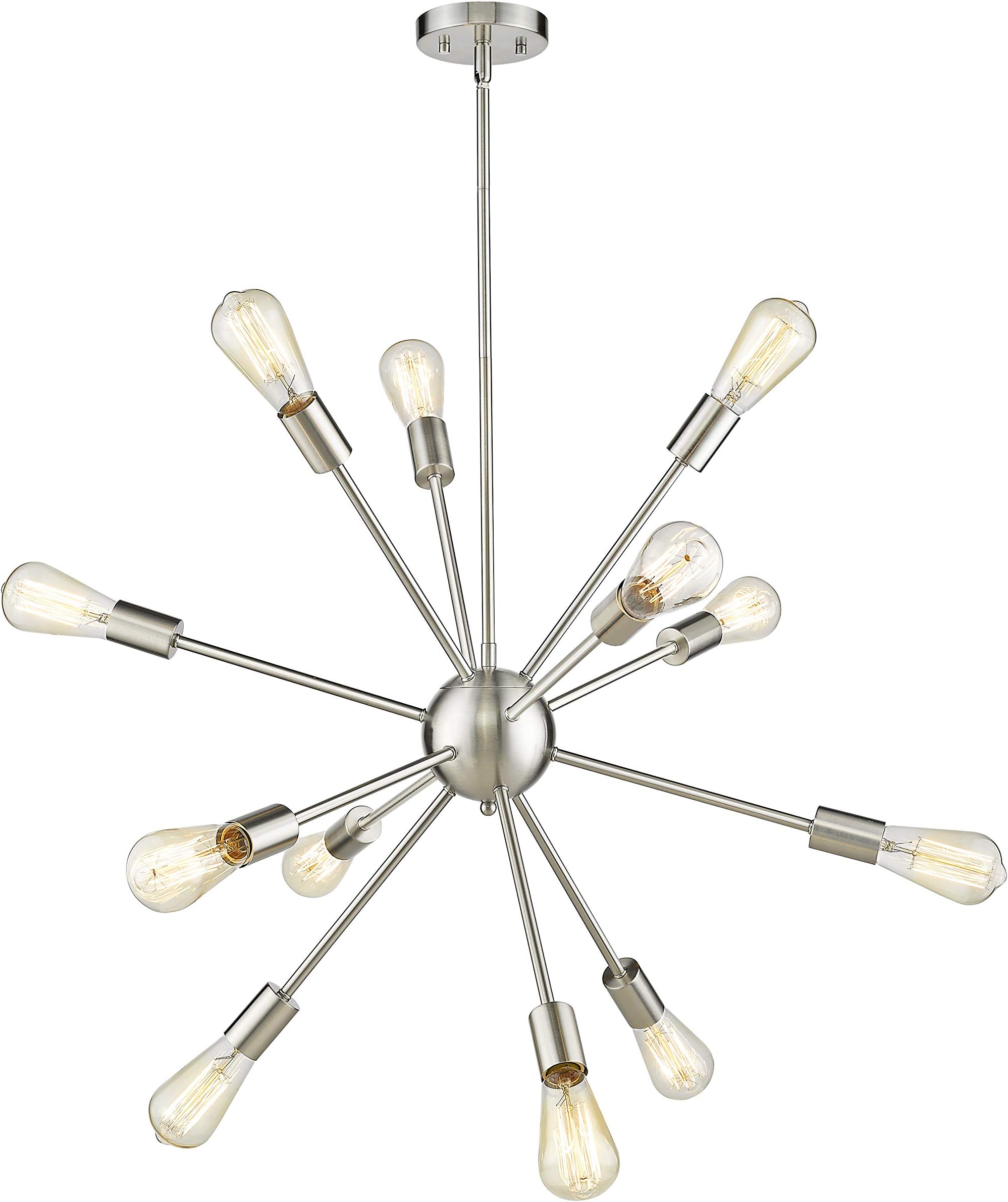 Modern Sputnik Chandelier Light Fixture, 12 Light Chandelier Fashion Pendant Lighting, Ceiling Lights for Kitchen Bedroom, Nickel Brushed