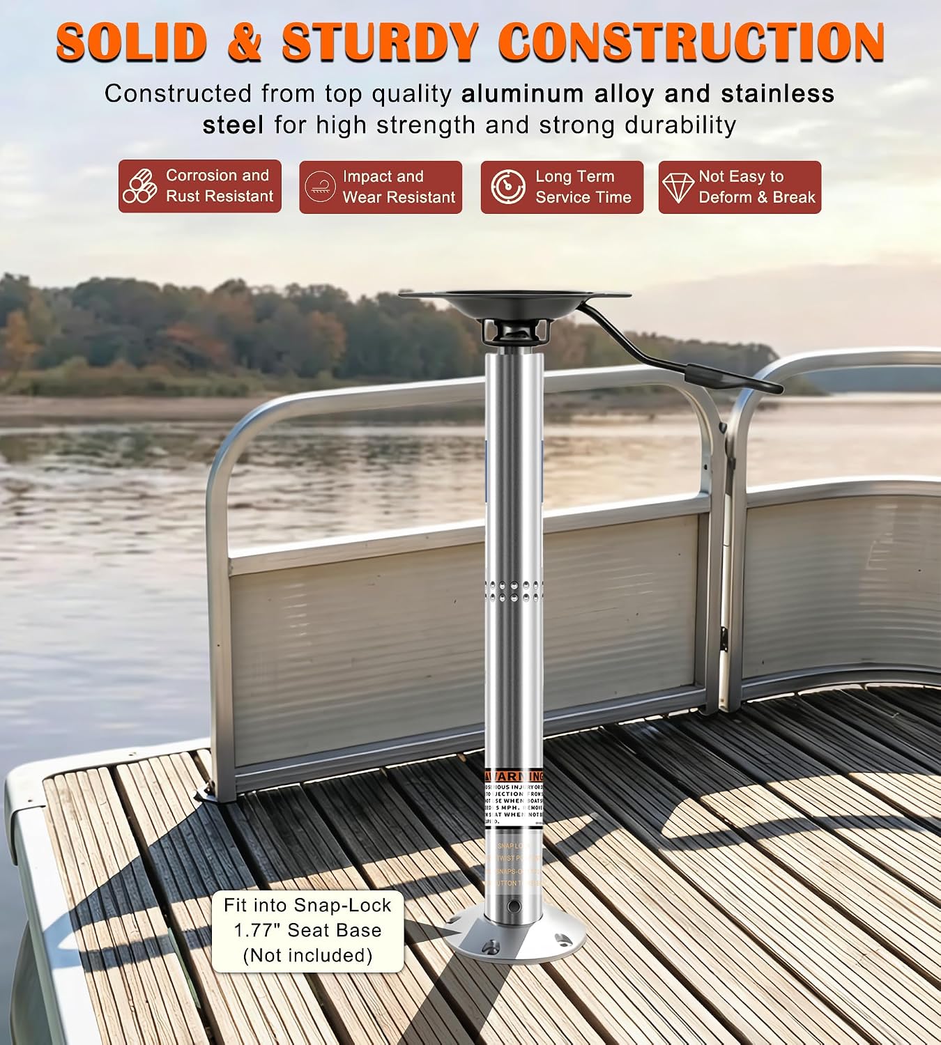 SP-39204 Adjustable Boat Seat Post with Integrated Square Seat Mount | 24in-30in, 1.77" Boat Seat Snap-Lock Extension Post Pole Mount Fits for Most Pontoon/Fishing/Bass Boats and More