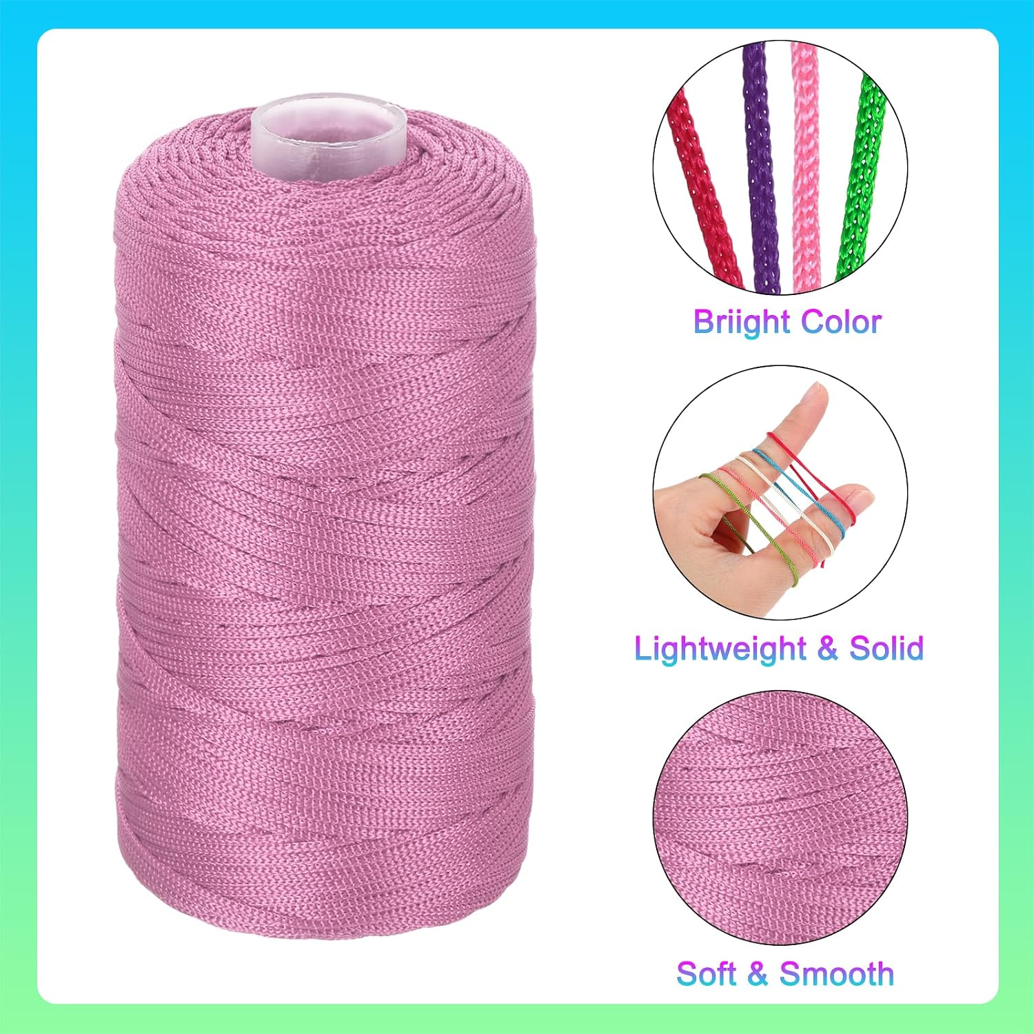 MECCANIXITY Nylon String Cord 1.9mm x 218 Yards Macrame Rope Braided Thread Twine String Smooth Beading Cord for Jewelry Making Supplies, DIY Craft, Deep Pink