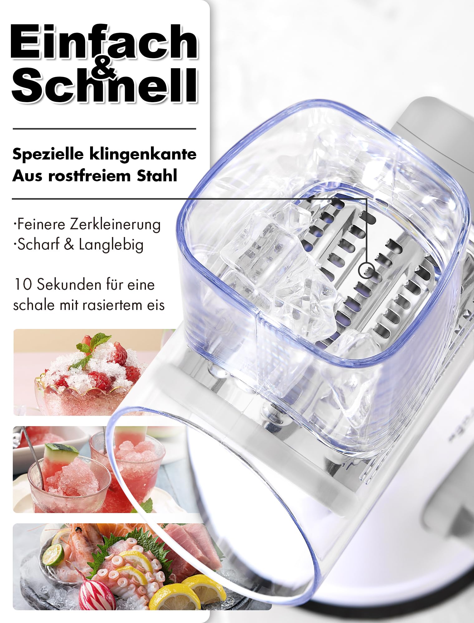 GDL Ice Crusher, Slushy Maker Maschine mit 3 Trommelmessern, Eiscrusher Manuell mit Kurbel Spülmaschinenfest und Schnellschnitt, Crushed Ice Maker Reibe für Eis, Slushy, Gurke, Karotte, Käse (Weiß)