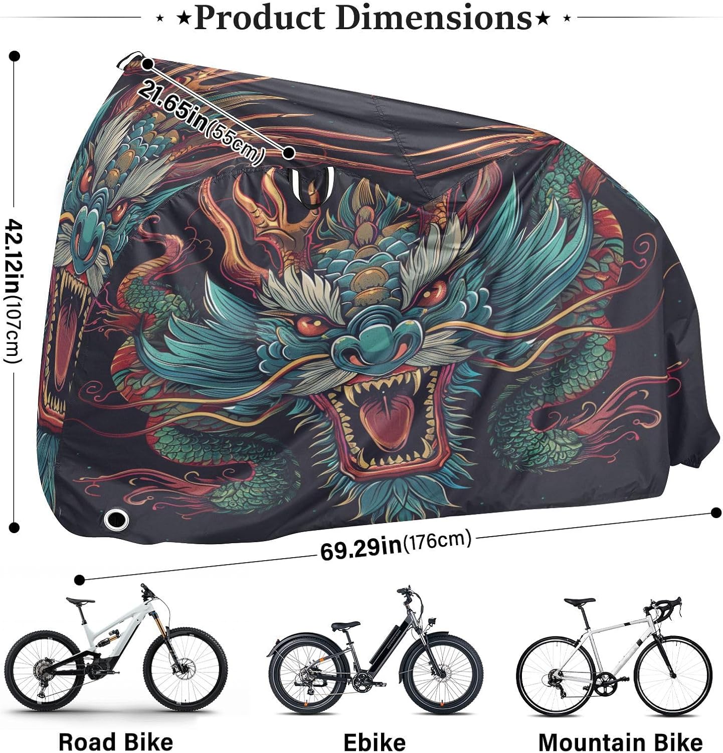 ALAZA Angry Chinese Dragon Bike Cover Waterproof Outdoor Ebike Bicycle Covers Tarp Protection for 1/2 Bikes, Sun UV Dust Wind Proof
