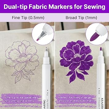 Avenuebool Fabric Markers for Sewing, 5 Count Pack - 4 Air Erasable Fabric Marking Pens + 1 Eraser Pen, Disappearing Ink Pen for Fabrics Sewing Quilting Embroidery Supplies (Purple+Pink, Air Erasable)