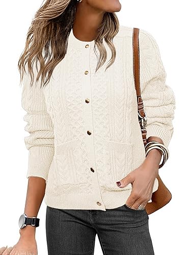 Glamaker Cable Knit Chunky Cardigan Sweater Long Sleeve Crew Neck