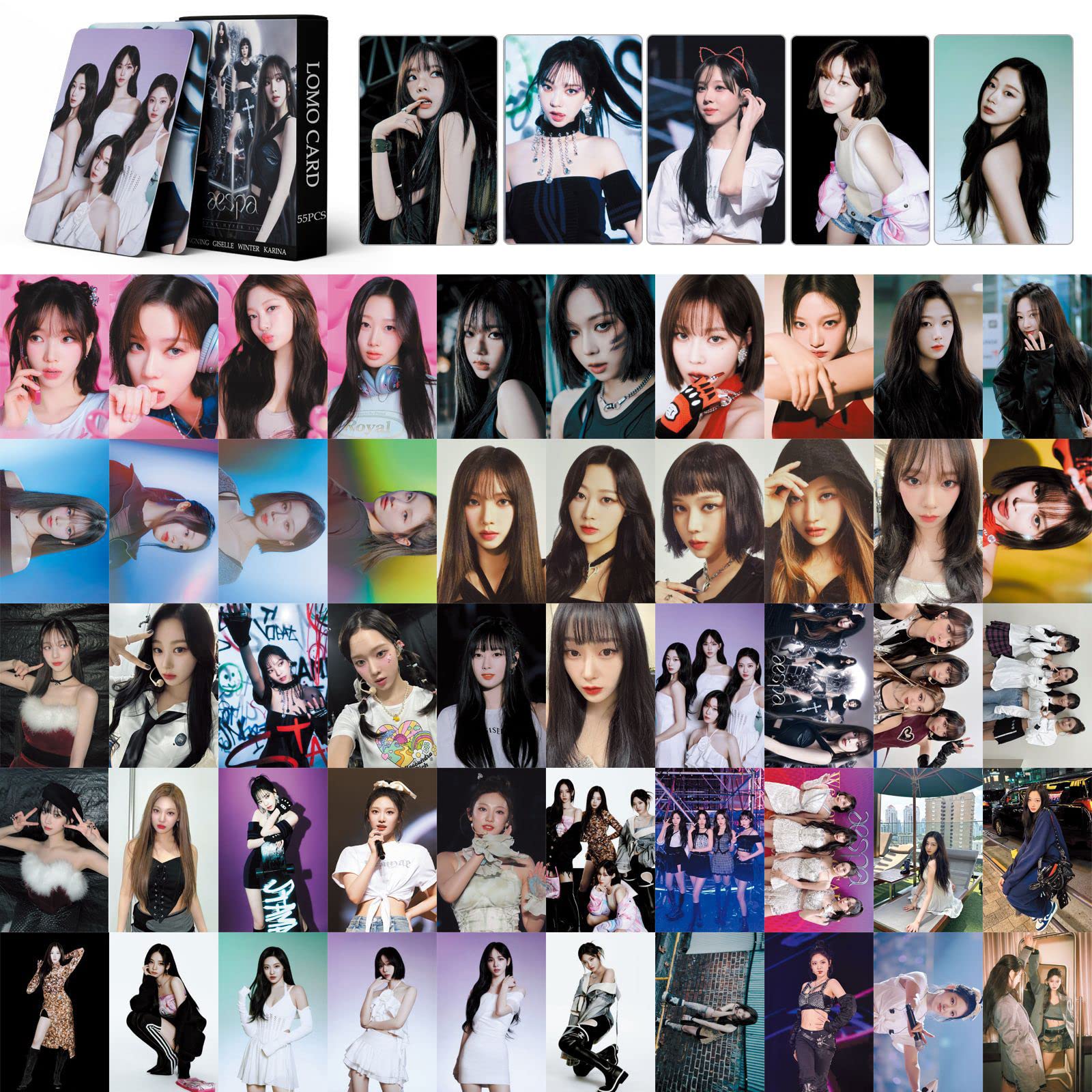 PYAJUU aespa photo cards 55pcs Aespa LOMO Cards aespa Photocard KPOP Postcards aespa merch Gift for Fans Daughter KARINA Photocard/Winter Photocard/Giselle Photocard/NINGNING Photocard