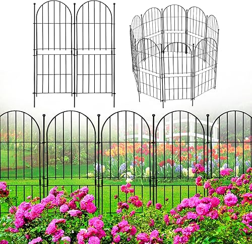 Miniatura 15 de Valla decorativa de jardín de 17 pulgadas x 10 pies, paquete de 10 unidades de metal resistente al óxido sin excavación barrera de animales