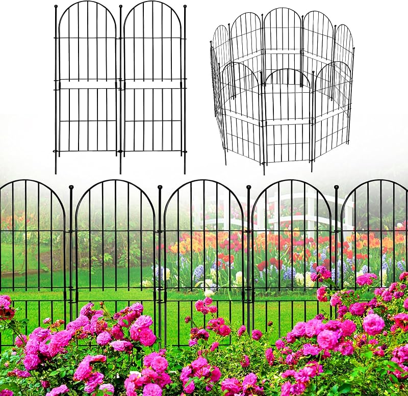 Valla decorativa para jardín, 31 pulgadas de alto x 10 pies de largo, cerca sin excavación | Barrera animal para perros de 10 paneles, valla arqueada de borde de alambre ornamental para macizos de flores