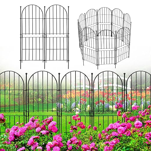 Decorative Garden Fence 31in (H) x10ft (L), 10 Pack No Dig Fence Animal Barrier for Dog, Arched Flower Bed Edging, Wire Border Panel Fencing for Yard Patio Outdoor Decor