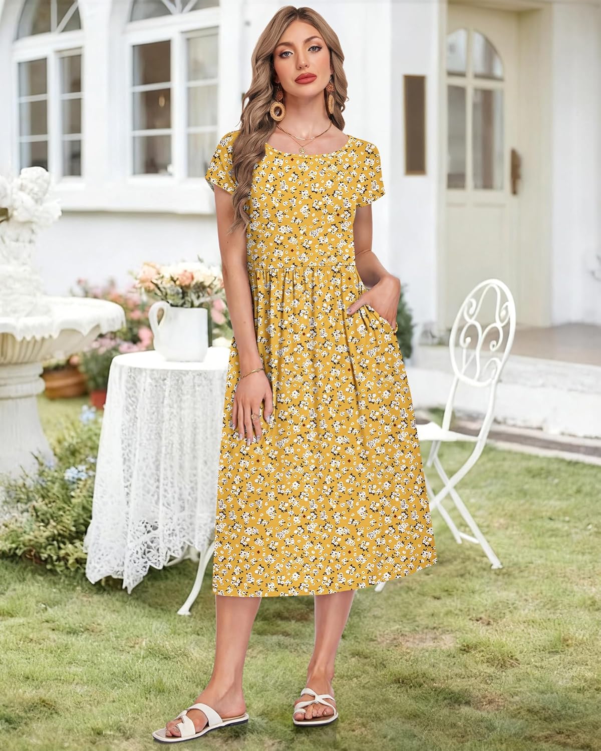 AUSELILY Women's Summer Short Sleeve Midi Dresses Round Neck Loose Dress with Pockets 2026 New - Image 5