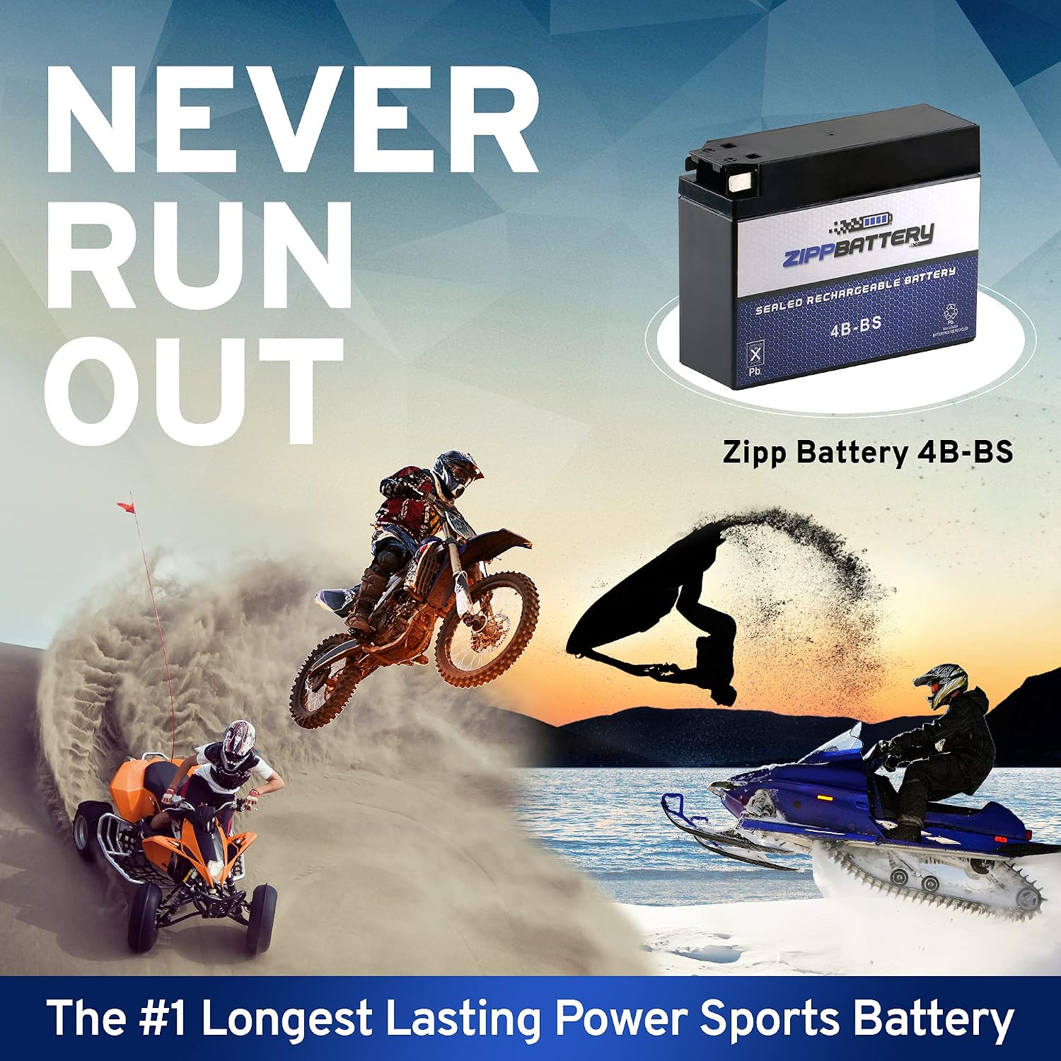Zipp Battery 4B-BS Maintenance Free Replacement Battery for Suzuki and Yamaha Motorcycle: 12 Volts.3 Amps, 2.3 Ah, Tab Terminal