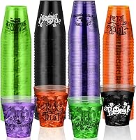 Vista 1 de Sunnyray 48 vasos de chupito de plástico para Halloween a granel de 2 onzas de plástico duro transparente, vasos desechables coloridos de sabor