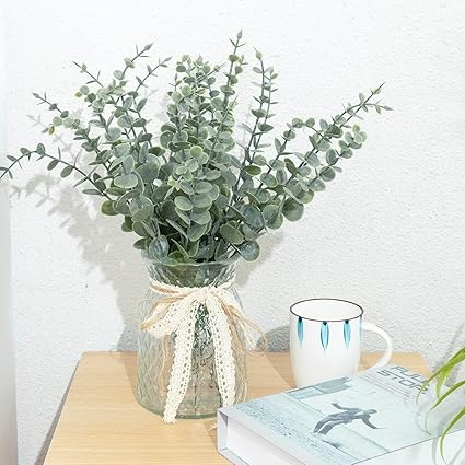 HASTHIP 20Pcs Artificial Eucalyptus Stems Artificial Plants Home Decor, Faux Eucalyptus Leaves Greenery Branches Artificial Flowers for Decoration, Arrangement, Wedding, Home, 16
