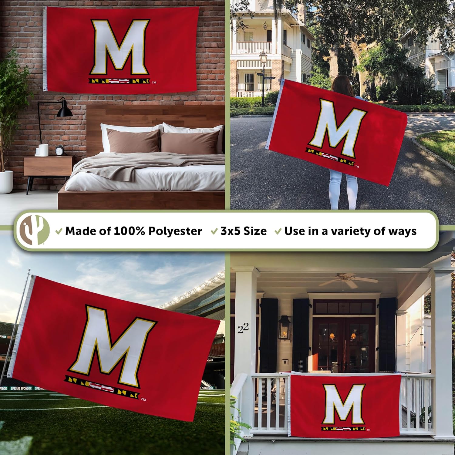 Desert Cactus University of Maryland Terrapins UMD Terps 100% Polyester Indoor Outdoor 3x5 feet Flags (Flag 1) - Image 3
