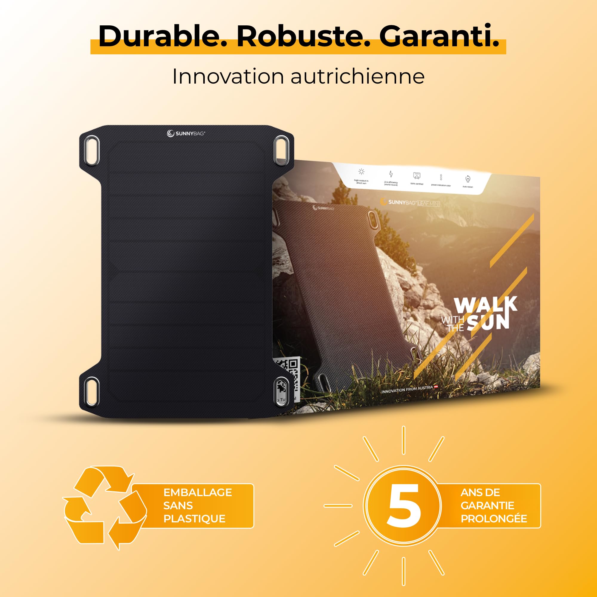 Sunnybag® Leaf Mini 2.0 Panneau Solaire [Ultra léger et Compact] – Chargeur Solaire (étanche et Robuste) – Panneau Solaire avec USB pour randonnée, Camping et extérieur – Idéal avec Batterie Externe