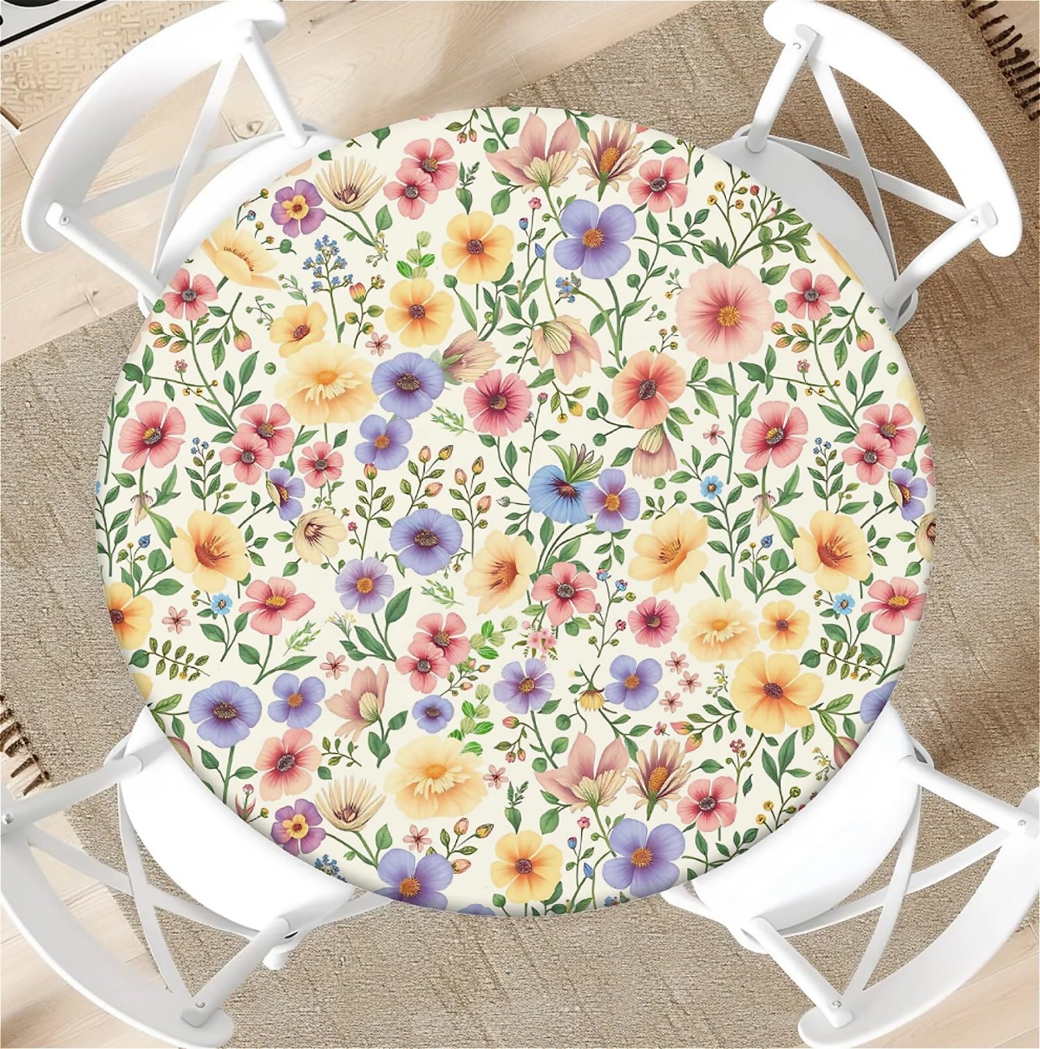 artslion Outdoor Round Tablecloth with Elastic Band 60In-150cm Elastic Garden Tablecloth with Interesting flowers Pattern Fits 54"-58" Wide Tables โ image 1