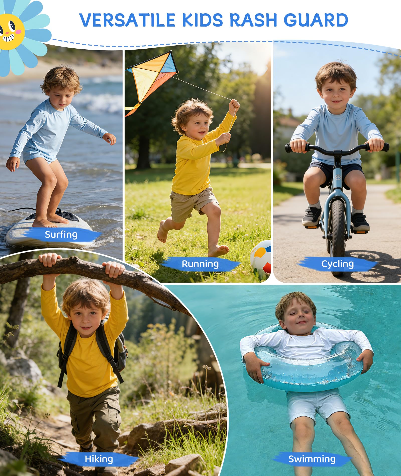 American Trends Protector de erupción para niños: protección solar UPF 50+ para deportes al aire libre, camisas de sol de manga larga 2-9T