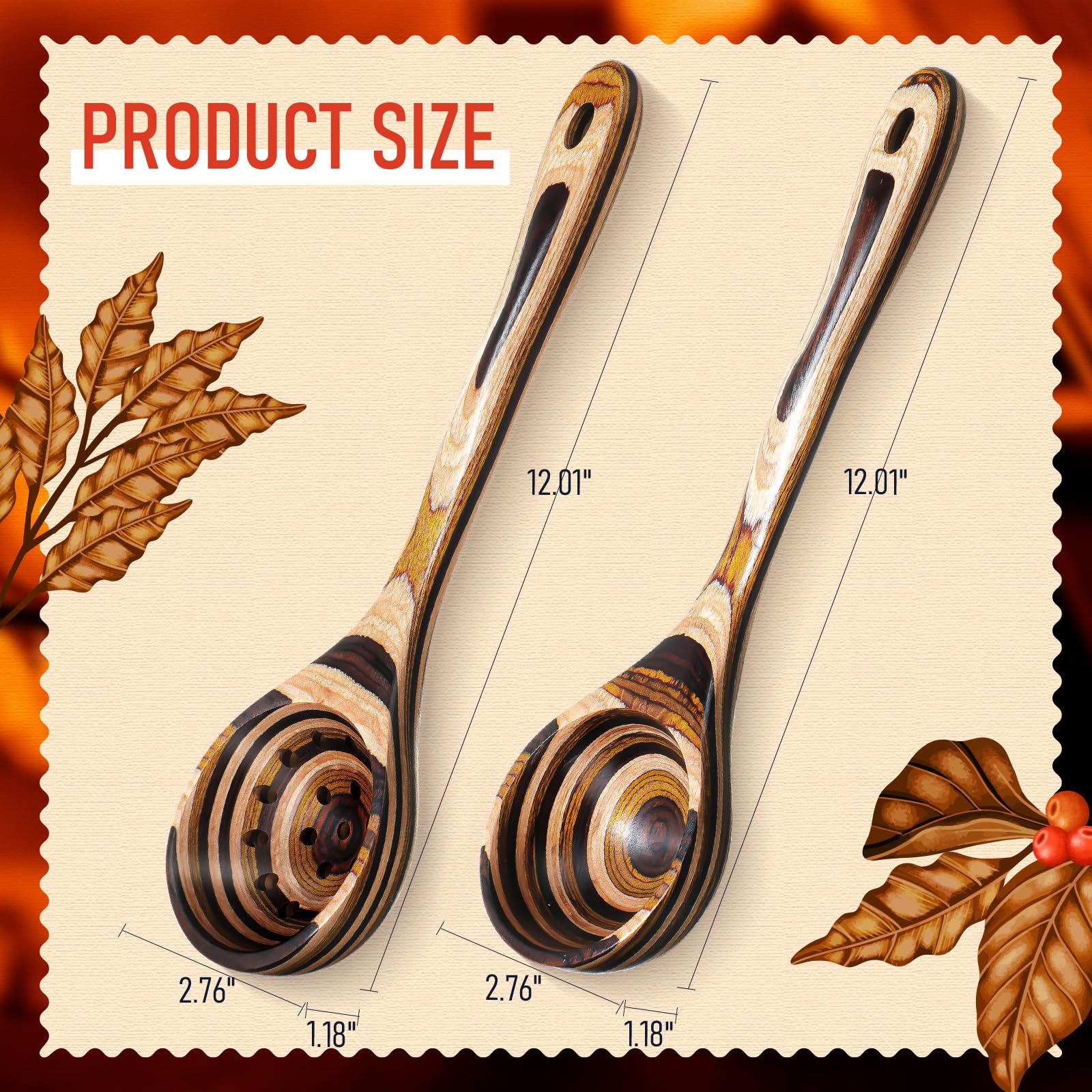 Teenyyou 2 Pcs Pakkawood Kitchen Utensils Pakkawood Soup Ladle Big Deep Soup Spoons Wood Non Stick Utensils with Long Handle for Serving Cooking Kitchen Apartment Tools Women Gifts (Ladle Style)
