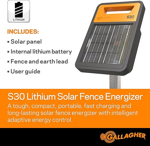 Miniatura 3 de Gallagher S30 - Cargador solar eléctrico para cercas | Energizador solar para cercas para ganado, caballos, cabras, pastos pequeños, control de