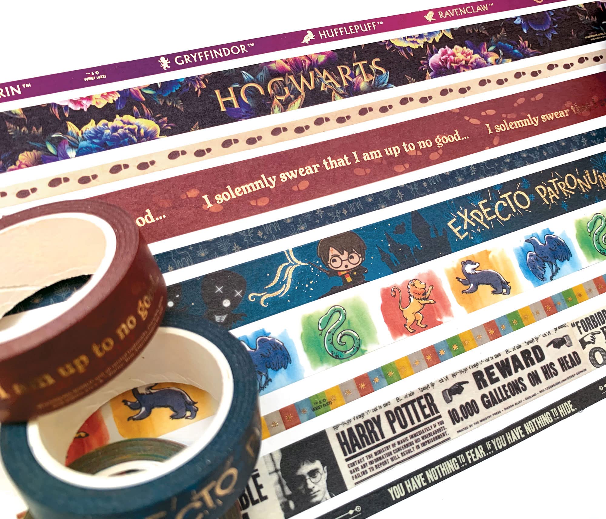 Paper House Productions Harry Potter Washi-Klebeband, 10-teiliges Washi-Klebeband, 5 Rollen à 15 mm und 5 5 mm Rollen, kräftig und hell, 10 Stück