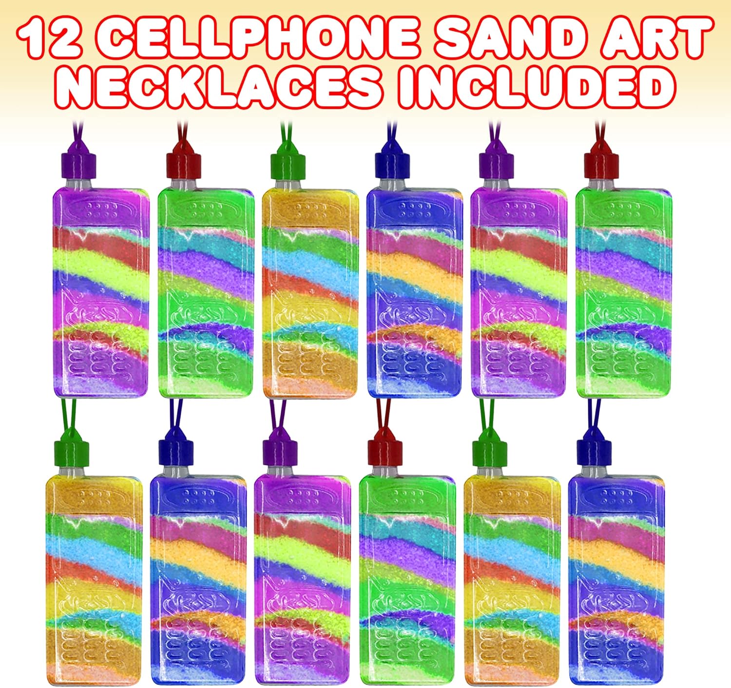 ArtCreativity Cellphone Art Bottle Necklaces, Pack of 12, Sand Art Craft Kit with Shaped Bottles, Craft Party Supplies and Party Favors for Kids - Sand Sold Separately (Cellphone)