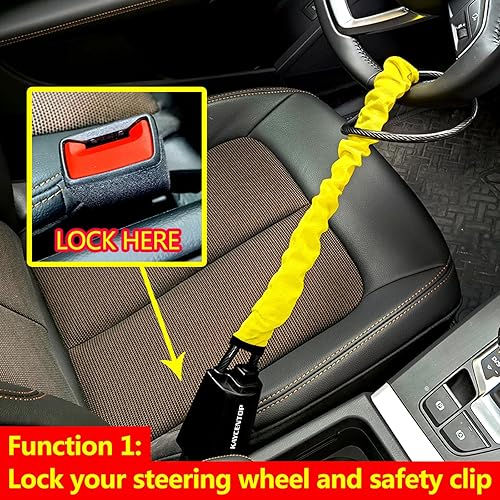 Miniatura 4 de KAYCENTOP Cerradura para volante de automóvil, bloqueo de cinturón de seguridad, dispositivo antirrobo, longitud máxima de 17 pulgadas, pequeño