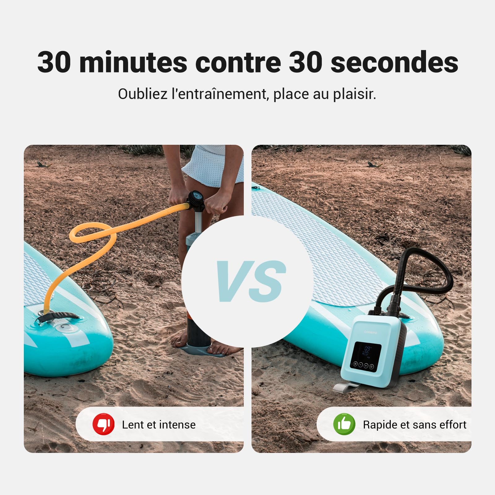 CooSpo Pompe à air électrique pour Sup gonfleur électrique Haute Pression 20 PSI alimenté par Une Batterie Rechargeable de 59,2/44,4 Wh adaptée aux Kayaks et aux Planches de Paddleboard
