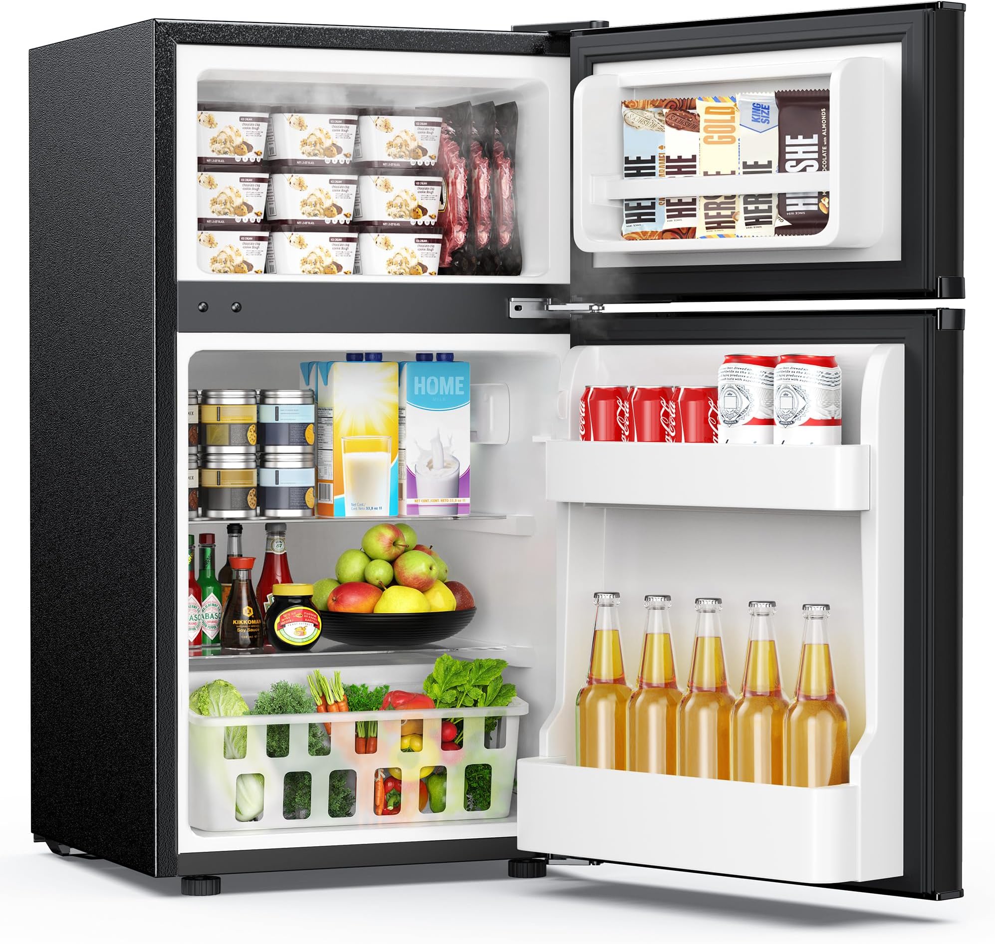 EUHOMY Mini Fridge with Freezer, 3.2 Cu.Ft Mini Refrigerator, Dorm Fridge with 2 Door For Bedroom/Apartment/Office-Food Storage Cooling Drink, Black