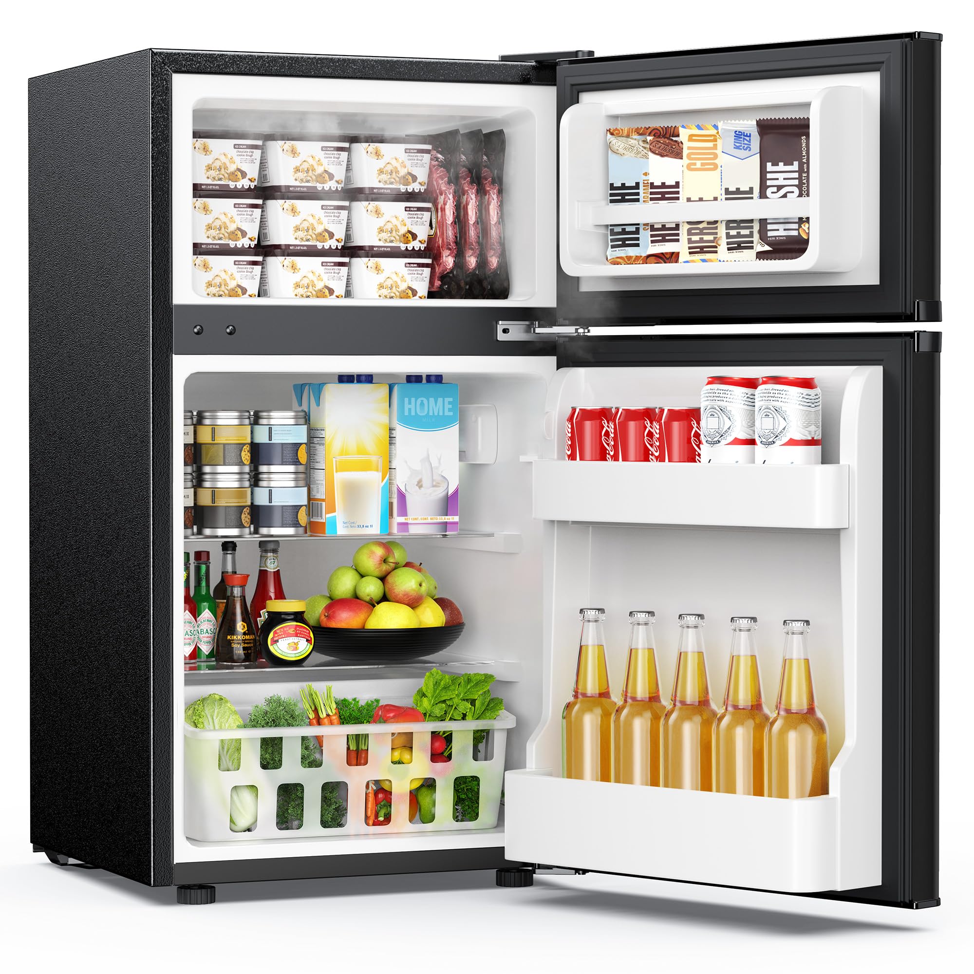 Mini Fridge with Freezer, 3.2 Cu.Ft Mini Refrigerator, Dorm Fridge with 2 Door For Bedroom/Apartment/Office-Food Storage Cooling Drink, Black