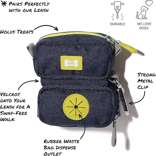Miniatura 2 de BUILT Duo - Bolsa con correa para mascotas y soporte para golosinas, azul marino y amarillo