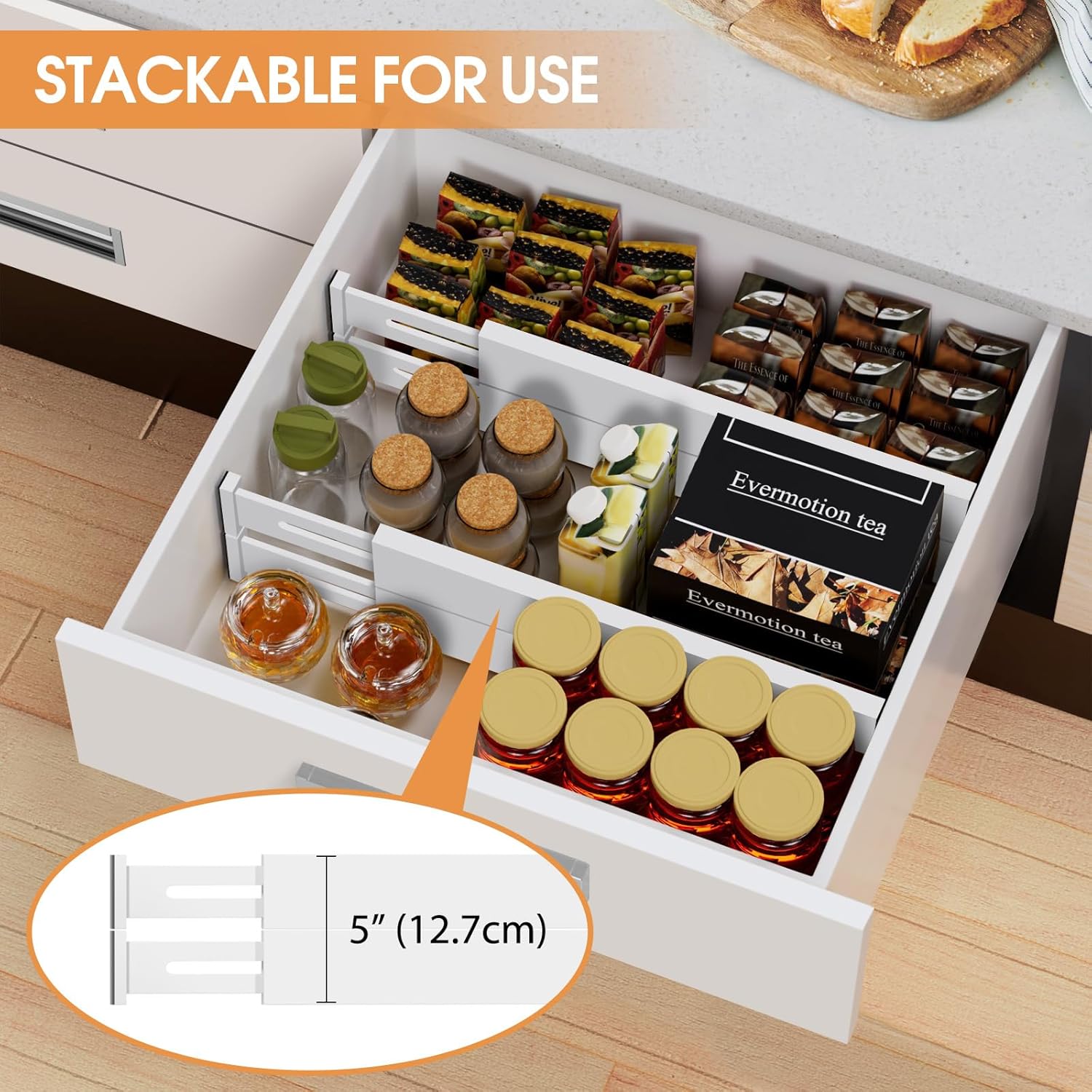 竹製引き出しディバイダー オーガナイザー キッチン引き出しオーガナイザー 調節可能な引き出し仕切り 衣類 キッチン ドレッサー 寝室