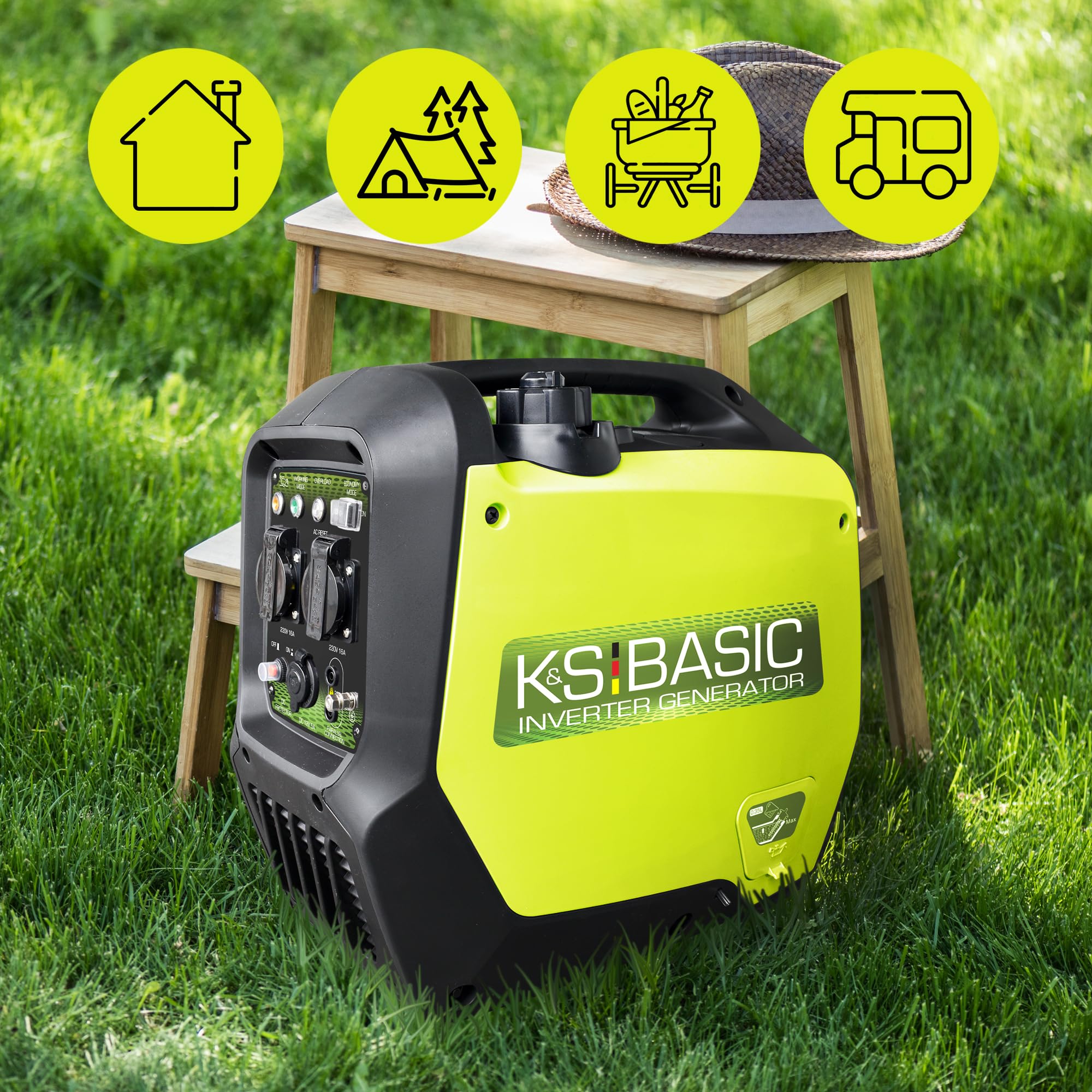 KSB 21i S - Generador de potencia inversor de 2000 W, silencioso, portátil, potencia de onda sinusoidal pura de 4 tiempos para caravana, camping y uso al aire libre