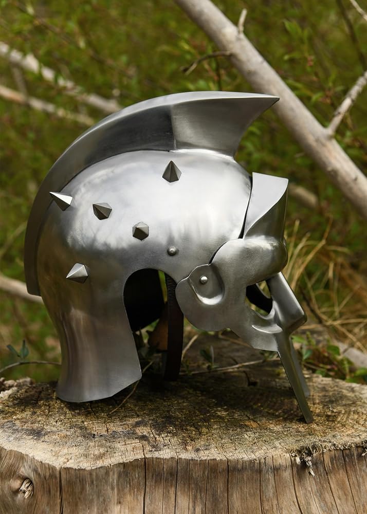 Casque Gladiator Maximus En Acier Avec Incrustations Cuir Et Épines - Style Spartacus