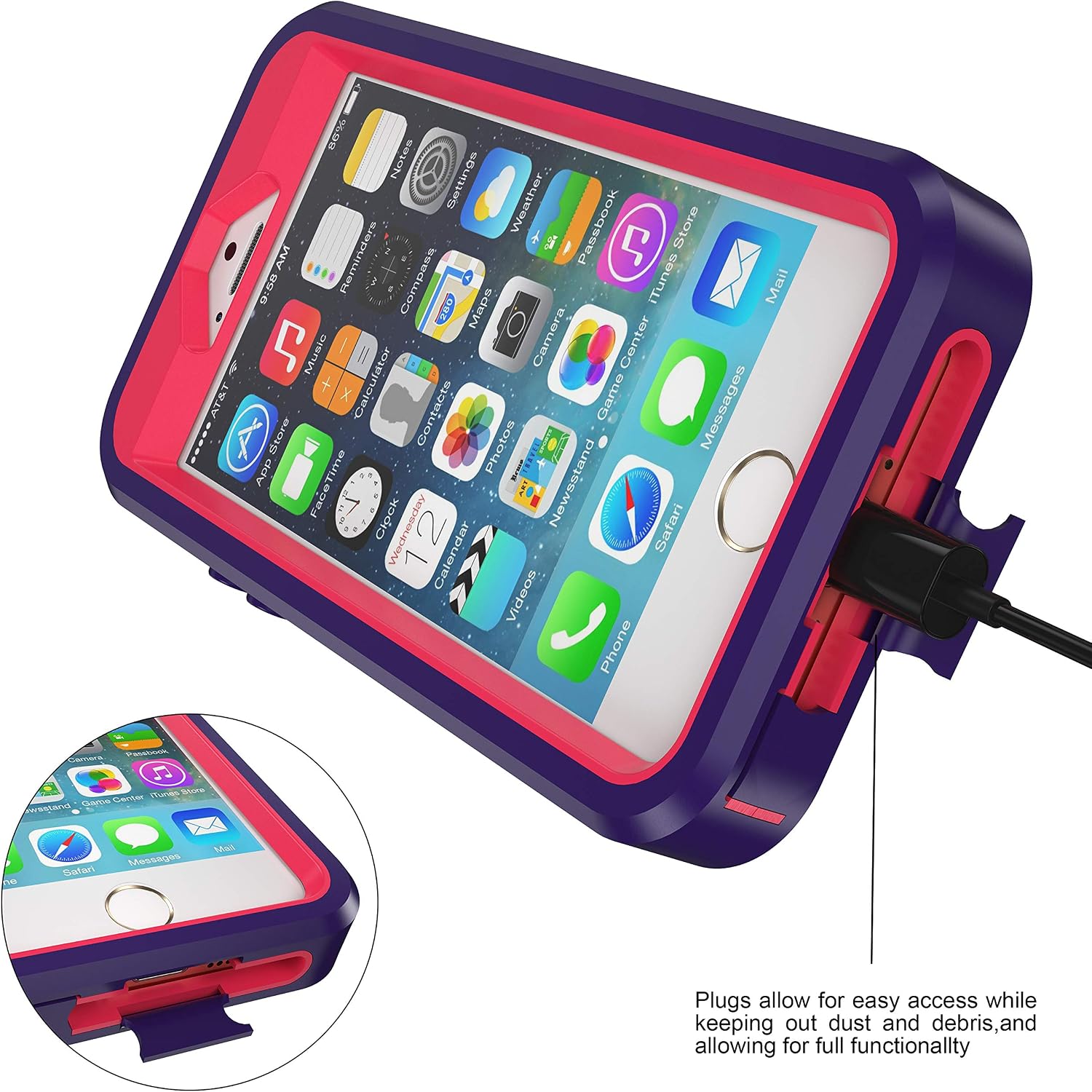 MXX iPhone 5S Heavy Duty Case, [2016 Edition] Built-in Screen Protector Soft TPU Hard PC Inner Shell Bumper Case with 360 Degree Rotating Belt Clip Compatible with Apple iPhone 5S/ SE /5 (Purple/Pink)