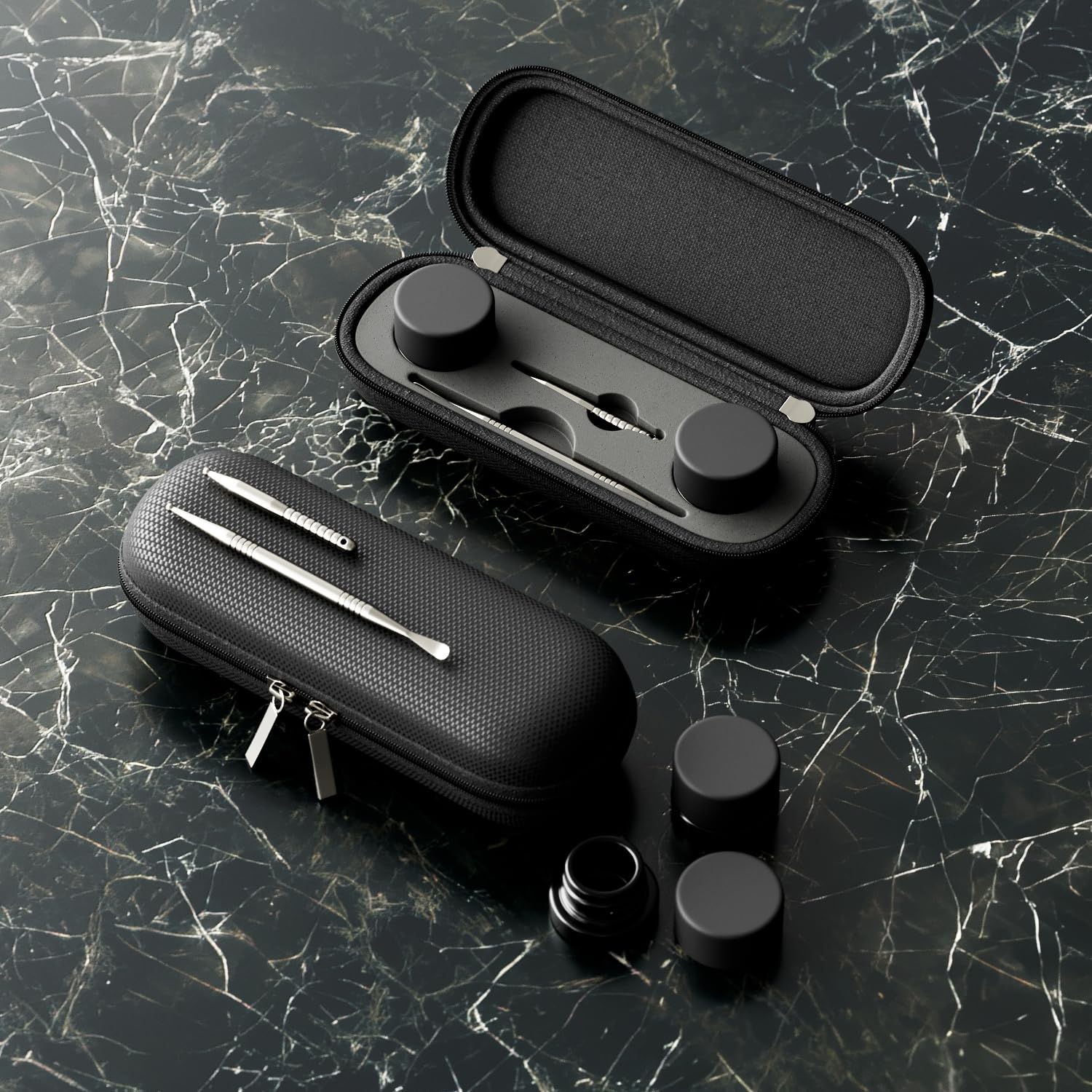 JCASE Dabbing Tool Set 2 x Titan Dabber Tool for Oil Cera Concentrado Dab Colofonia Resina Herramientas Incluye 2 recipientes de cera de cristal de 5 ml en negro Travelkit