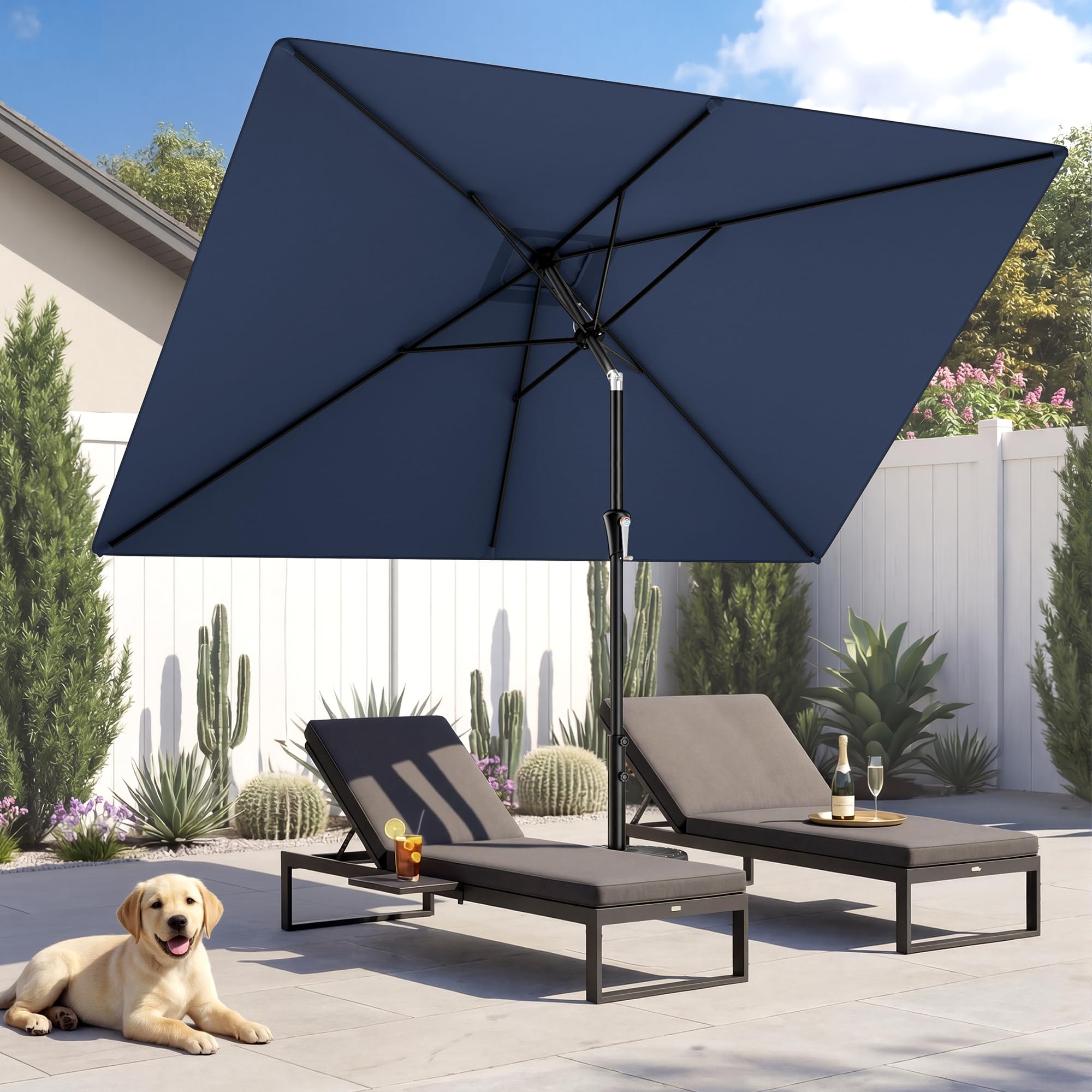 Photo 1 of HOMSHADE 6.6 x 10 ft Rectangular Patio Umbrella Rectangle Umbrella Outdoor Patio, Large Outdoor Umbrellas for Table with Tilting and Sun UV Protection for Pool, Deck, Market, Backyard, Navy Blue