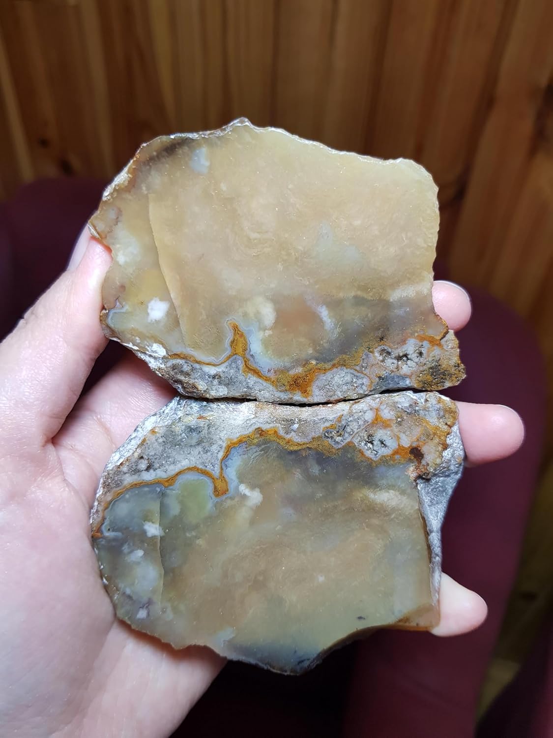 Polished Golden Banded Agate Pair: Grounding Crystal Slices
