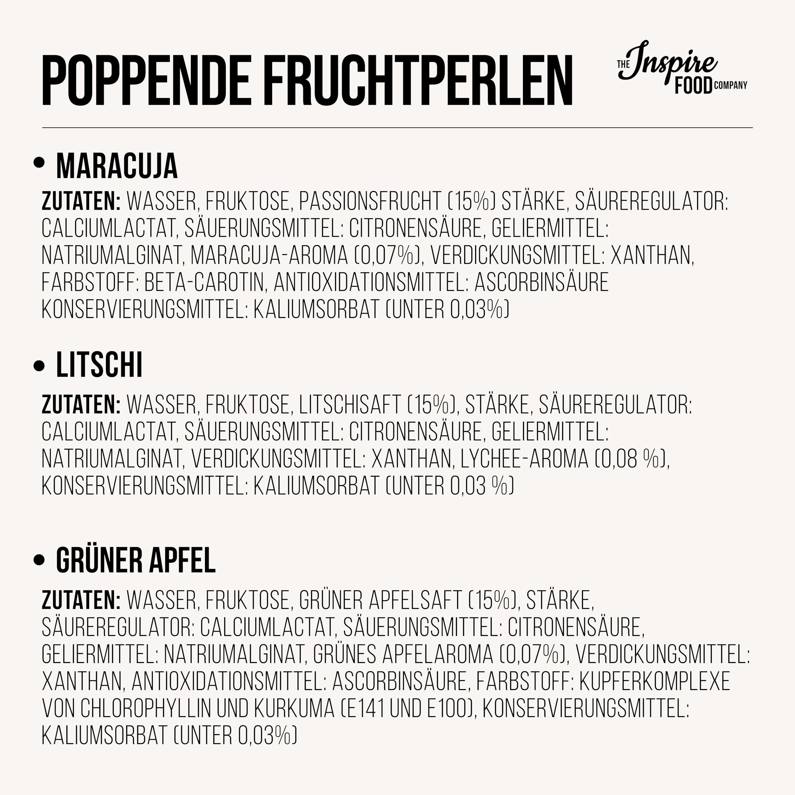 INSPIRE FOOD Bubble Tea Perlen Set Maracuja Litschi Grüner Apfel | 3x450g | Maracuja, Litschi, Gr. Apfel | Tapioka Fruchtperlen und Boba Perlen - 100% vegan und glutenfrei, ohne künstliche Farbstoff