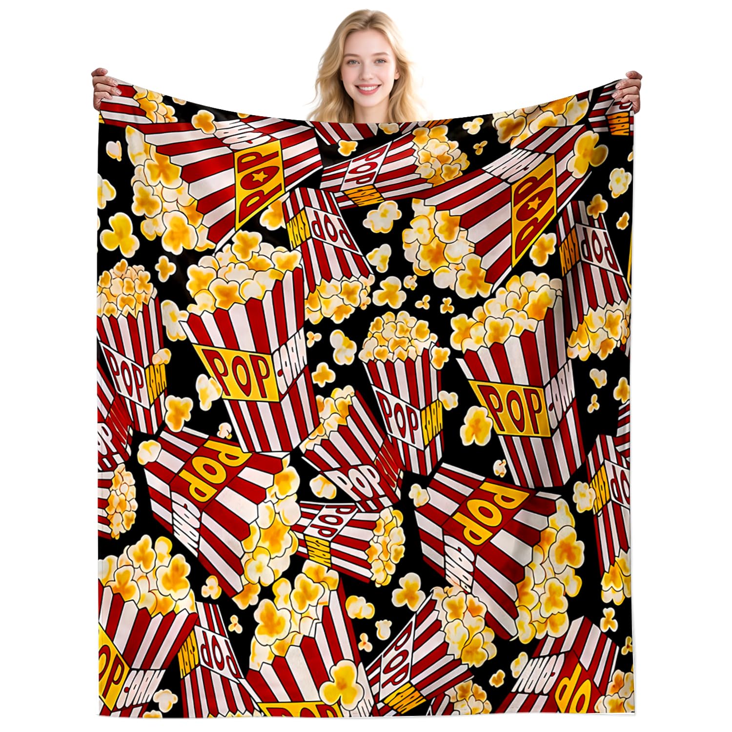 DikoGoGo Funny Popcorn Gifts for Women Adults Men Throw Blanket Stuff Movie Popcorn Blanket Plush Flannel Bedding for Birthday Party Decorations 50"X40"INCH