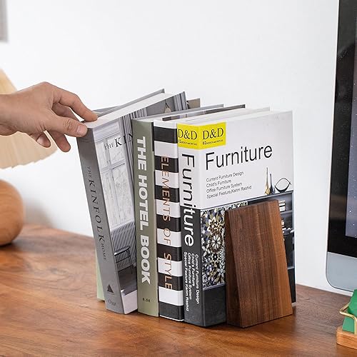 Miniatura 3 de Muso Wood Sujetalibros de madera gruesa para libros pesados, creativos decorativos antideslizantes, hechos a mano, extremos de madera de nogal para