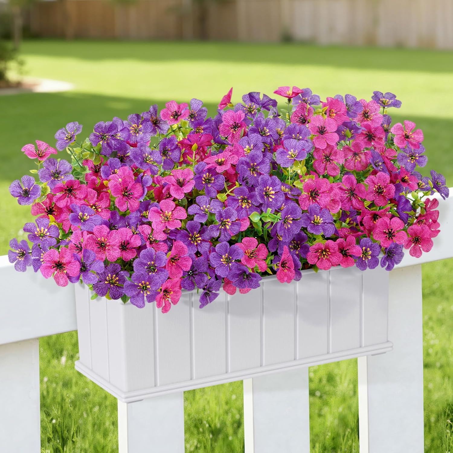 Lifewit Artificial Flowers for Outdoors, 12 Bundles Plastic Fake Flowers Daisy for Home Garden Decor, Faux Plants for Spring Summer Porch, Window Box, Vase Decoration(Mix for Fuchsia Purple)