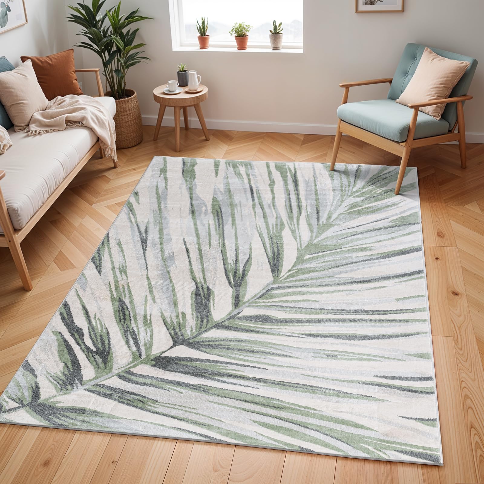 Livabliss Roma-Modern Green Grey Ivory Living Dining Bedroom Rug 160 X 215 Cm Easy CareNon Shedding from B&Q