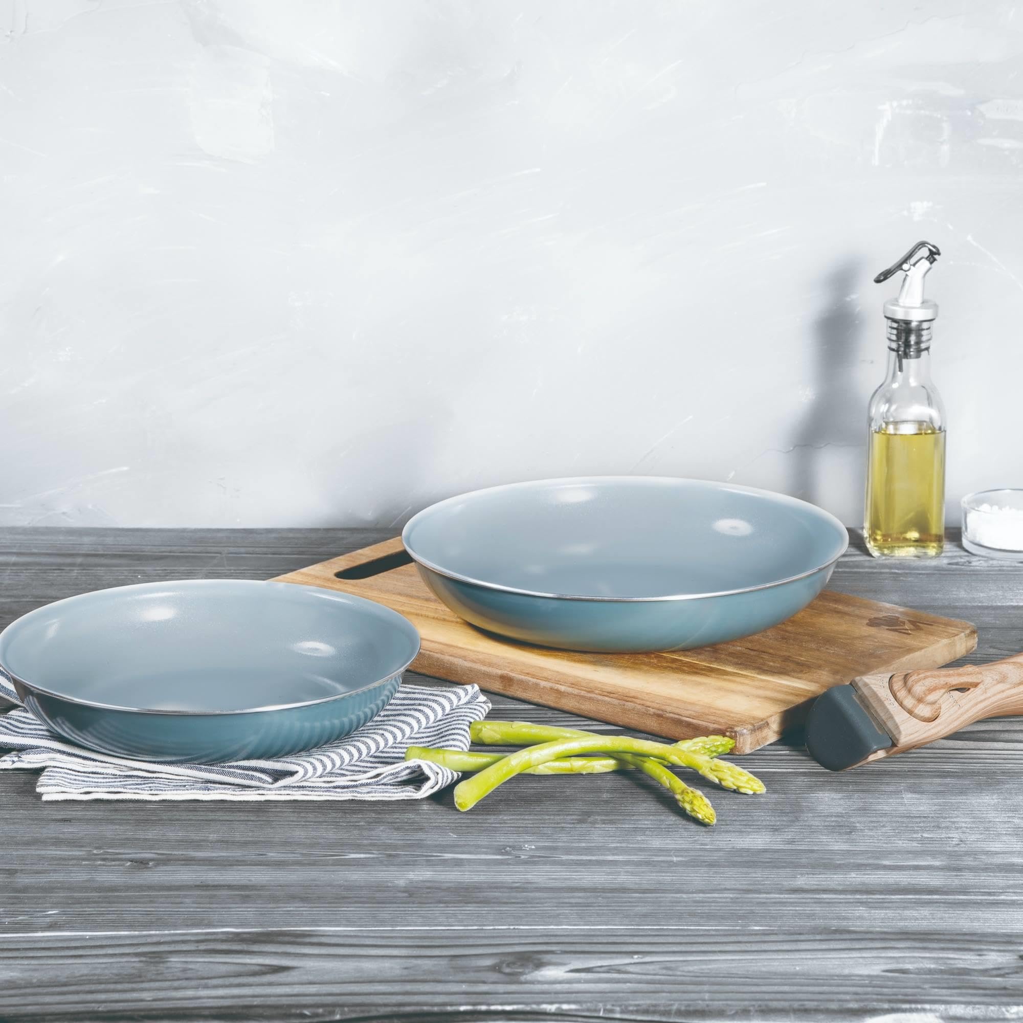 Set de 4 Sartenes Ø22Ø24Ø26Ø28cm en Aluminio prensado Verde + 2 Mangos extraíbles Click&Cook Bergner
